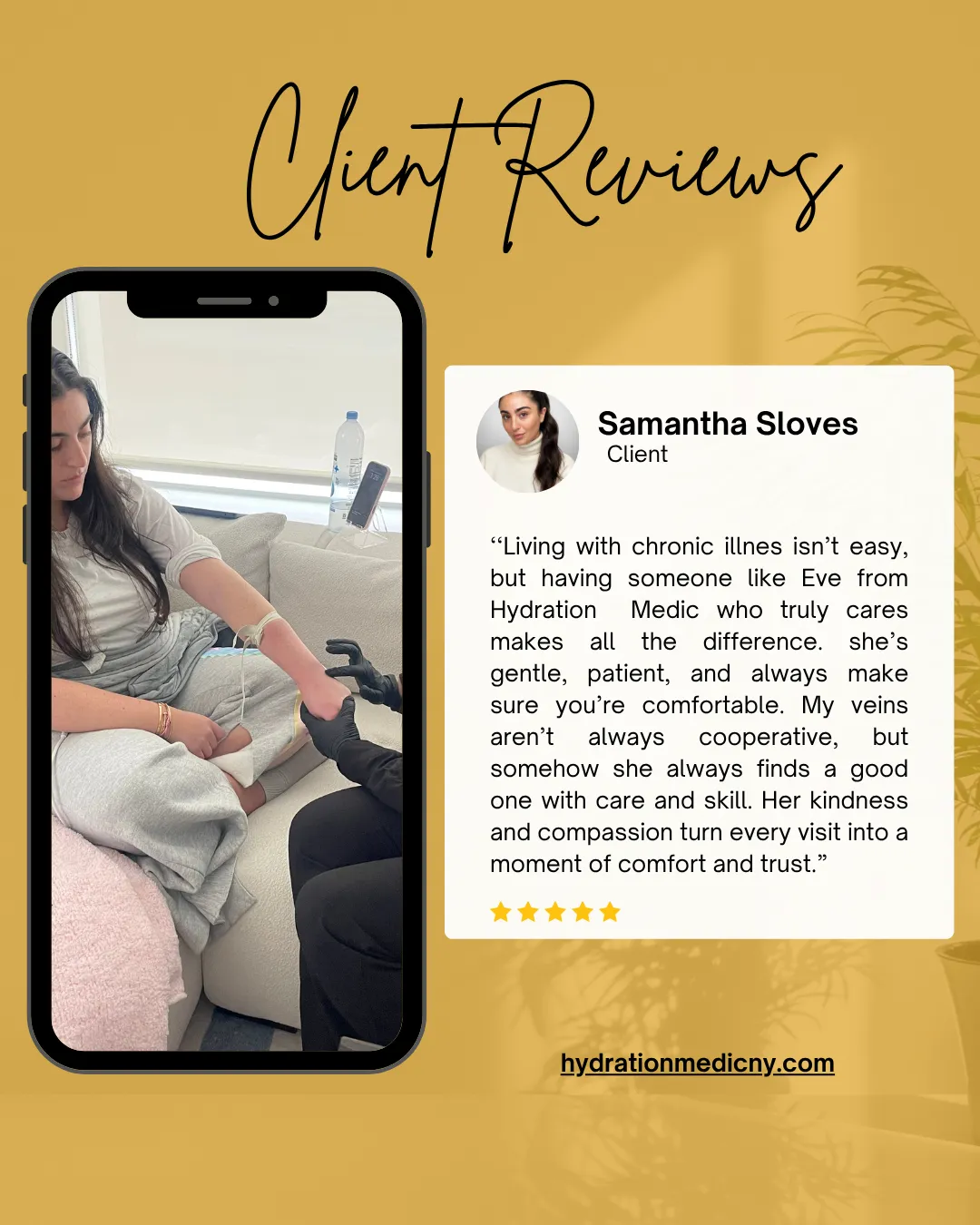 A five-star client review of Hydration Medic mobile IV therapy