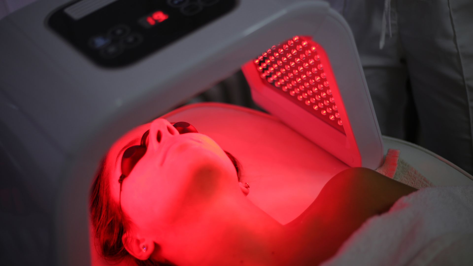 Advanced Red Light Therapy session for cellular skin rejuvenation and anti-aging.